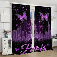 2Pcs Paris Eiffel Tower Curtains Curtains Adults Butterfly Florals Fashion Purple Romantic Suitable For Living Room Bedroom 2