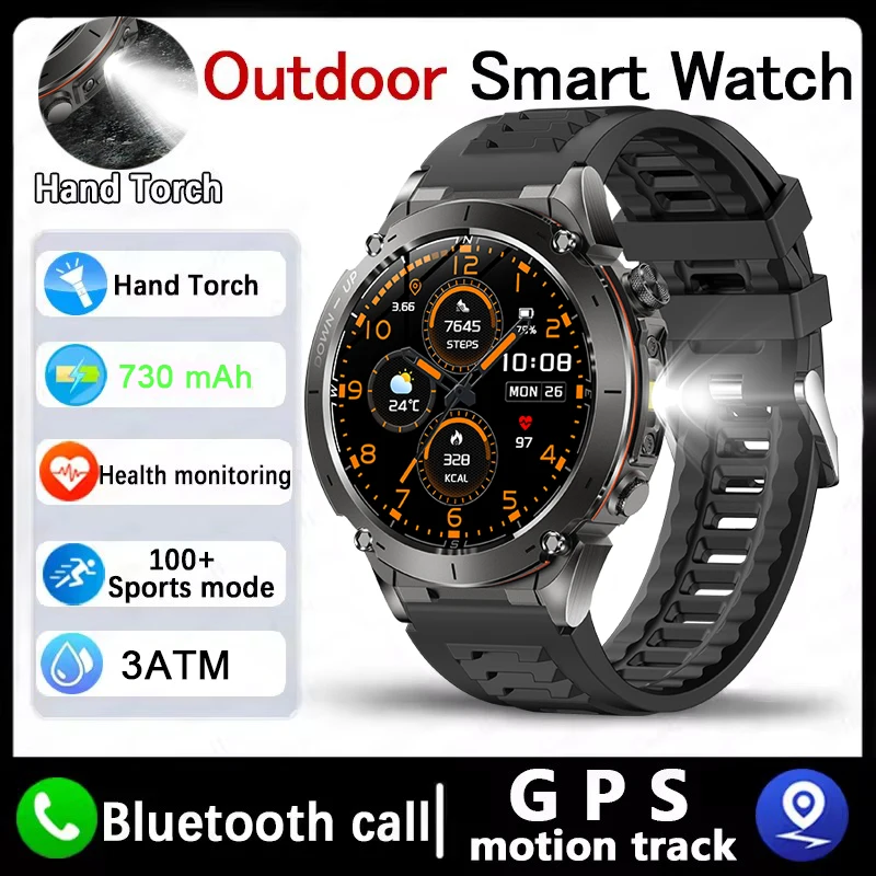 Novos homens esportes ao ar livre militar gps smartwatch 10atm à prova dwaterproof água 730mah bateria alta bússola nfc hd chamada para android ios relógio