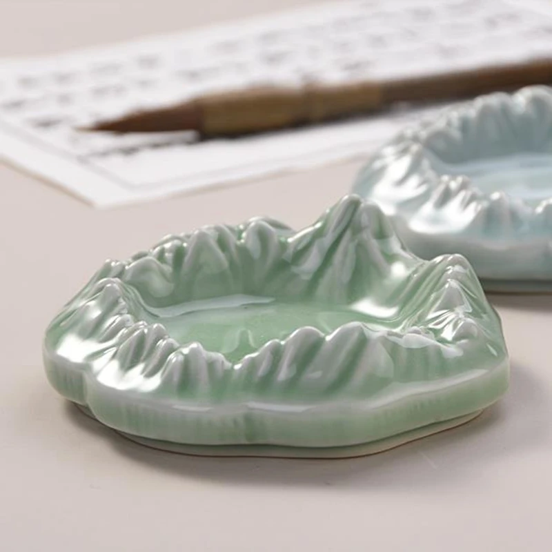 1pc Ceramic Mountain Shaped Inkstone Multifunction Ink Pond, Pen Rest,Brush Ink Calligraphy Painting Tool