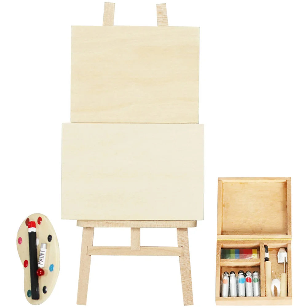 

House Dollhouse Painter Micro Scene Decorations Home Miniature Painting Kit Wooden Easel