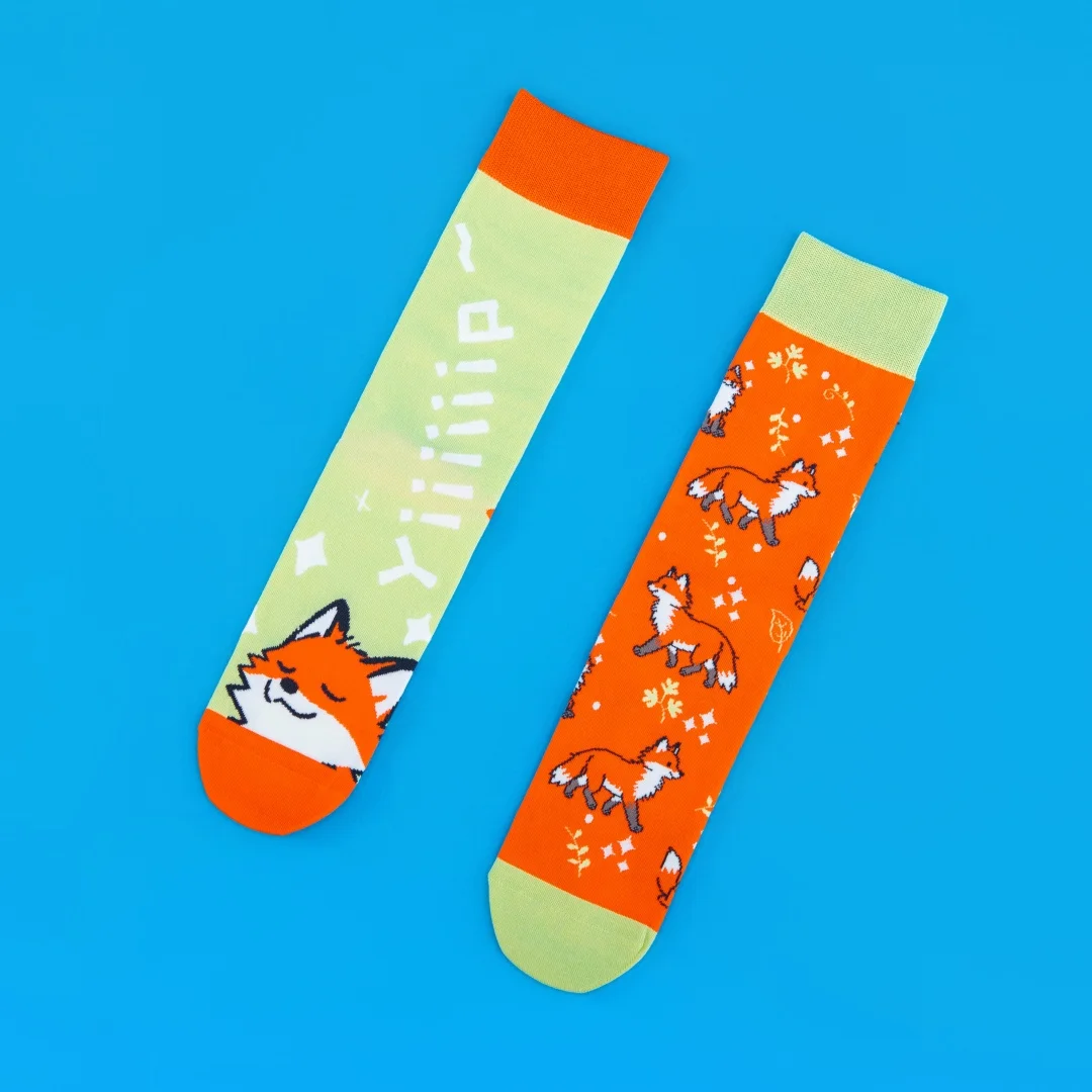 1 Paar stilvolle und bequeme Socken bis zur Mitte der Wade, fröhliches Fuchsmuster, geeignet für alle Jahreszeiten – Detail 10