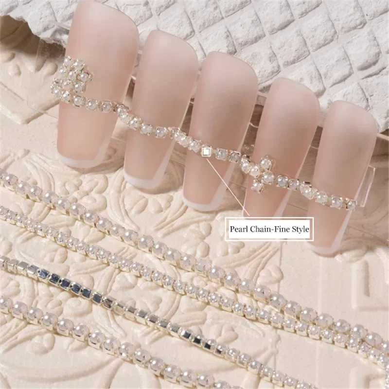 Chaîne à ongles avec breloques en perles 1,5 mm, or rose et argent, décorations artistiques, ongles en métal, pièces 3D à faire soi-même, strass, bijoux, accessoires de manucure_voghion.com