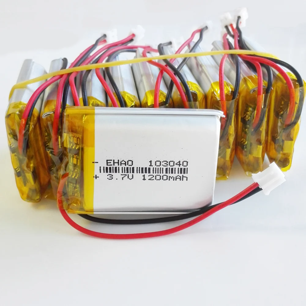Bateria Recarregável do Polímero do Lítio Lipo 3.7v 1200mah 103040 Mais Jst ph 2pin Tomada de 2.0 mm Mp3 Gps Dvd 10 Peças