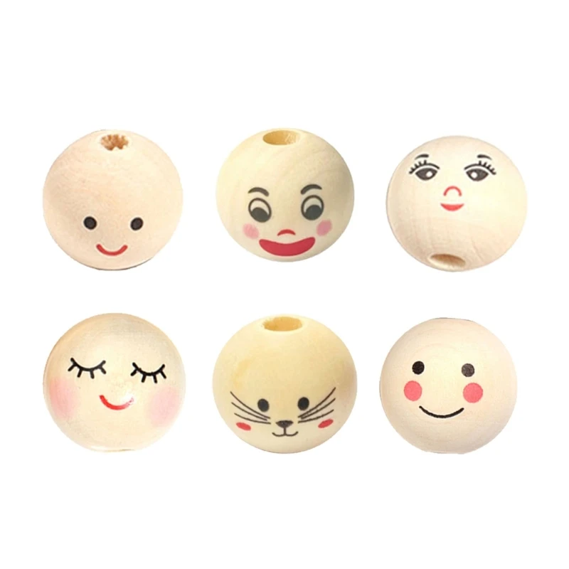 

50Pcs Natural Beads with Face Creative Round Beads for Children Dropship