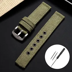 Universal Nylon Canvas Watch Band - Military Style Bracelet with Woven Elastic Strap - 22mm (Green)