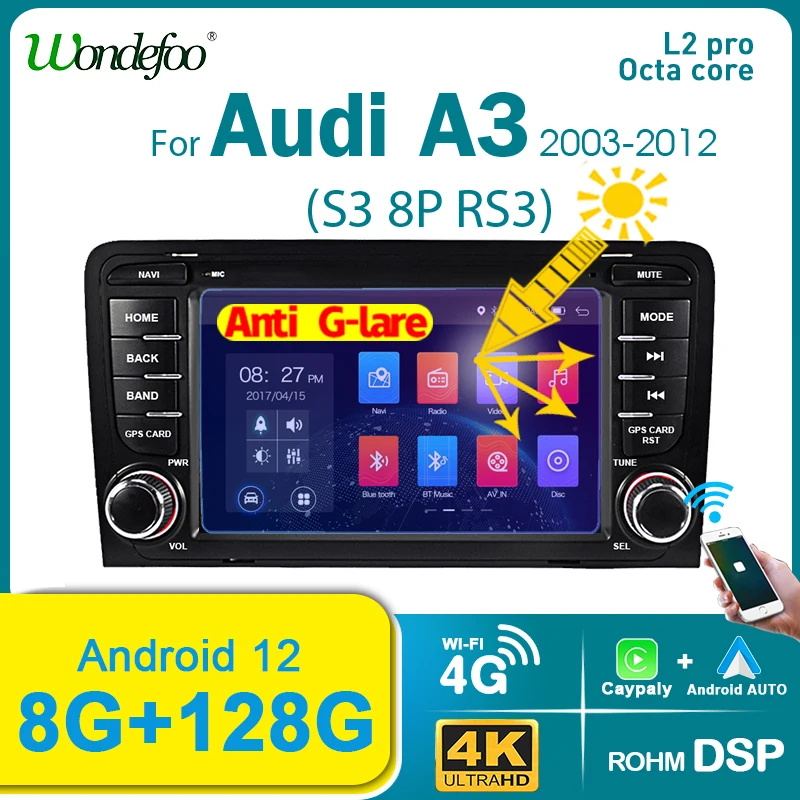 Radio 2 Din Android Audi A3 8p 8GB + 256GB Wireless Carplay 2 Din Android 12 autoradio lettore