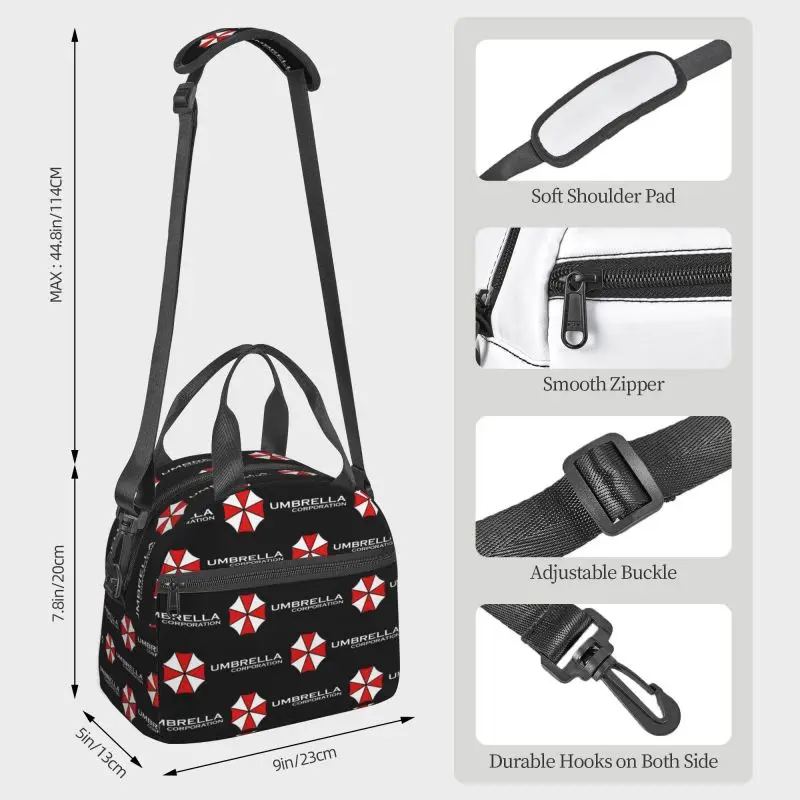 Umbrella Corporation 절연 도시락 가방 남녀공용 재사용 가능 경량 도시락 토트 쿨러 조절 가능한 스트랩이 있는 보온 도시락 상자