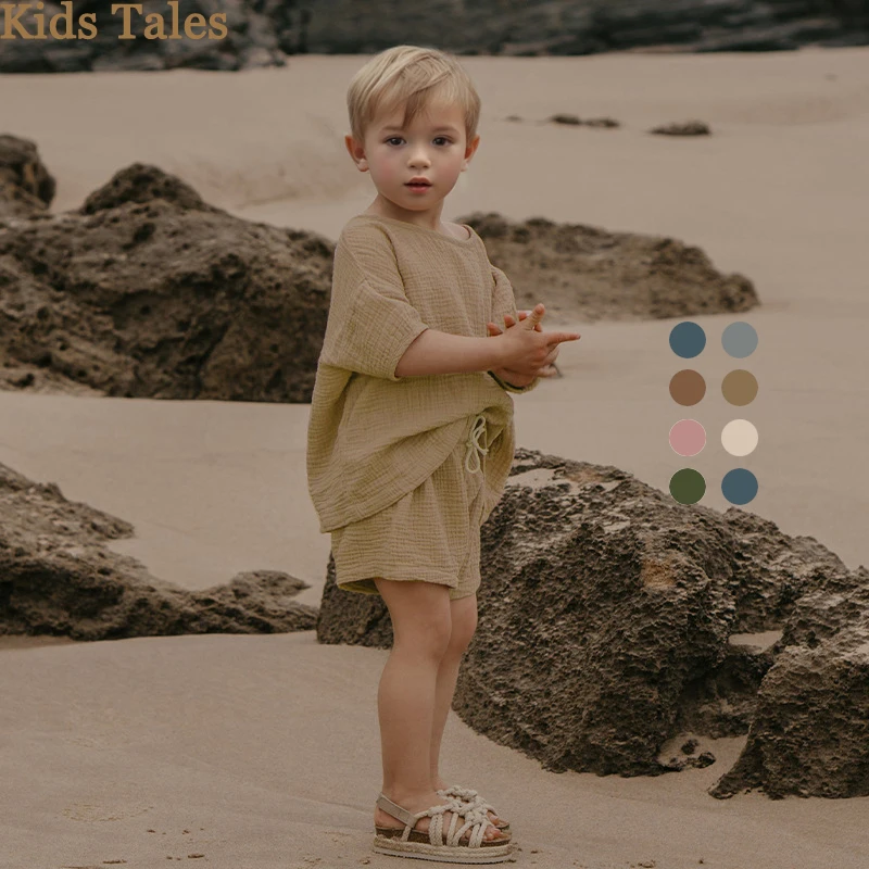 1-7T Tollder Baby Clothes Girls Set Muslin Children Loose Sets for Kids Boys Casual Clothing Suit 100% Cotton Shirt and Shorts