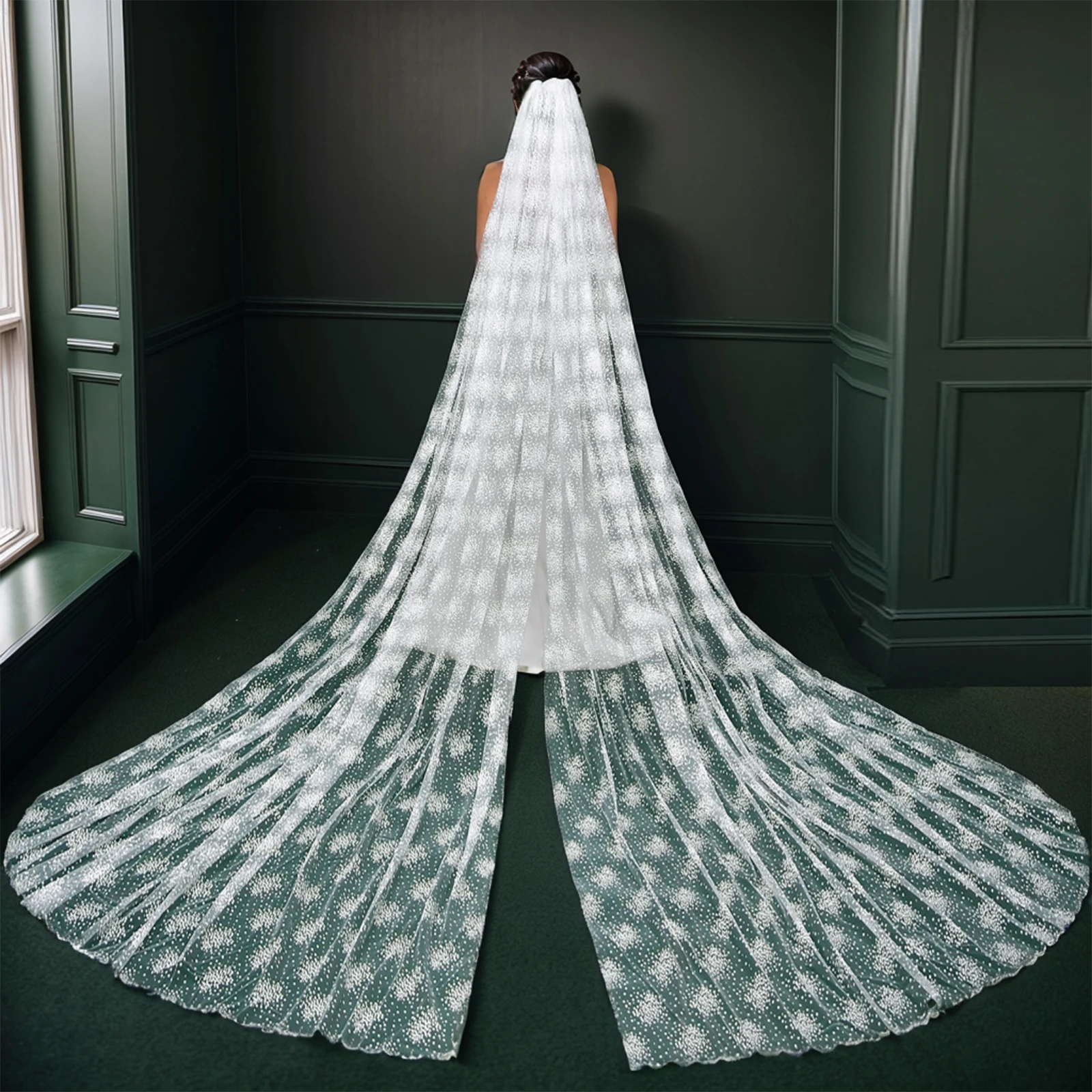 

MZA16 2 Tier Bridal Veils Long Cathedral Length Wedding Veil with Comb 2ps Sparking Wedding Accessories for Bride Glitter