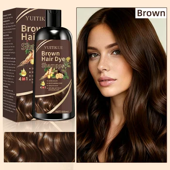 YUITIKUE Shampoo colorante per capelli castani 100 ml - Formula con estratto vegetale, copre i capelli grigi, colore naturale, nessun danno, cura 4 in 1