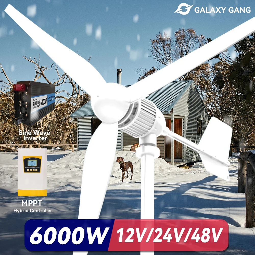 

EU delivey Galaxy Gang 6KW Turbine Generator Household Wind Power 12V 24V 48V Free Energy With Super Hybrid Charger Controller