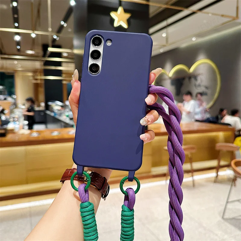 Étui de téléphone avec lanière et collier en bandoulière pour Samsung Galaxy S24 S23 S22 S21 S20 FE Plus Note 20 Ultra Coque arrière en silicone TPU souple_voghion.com