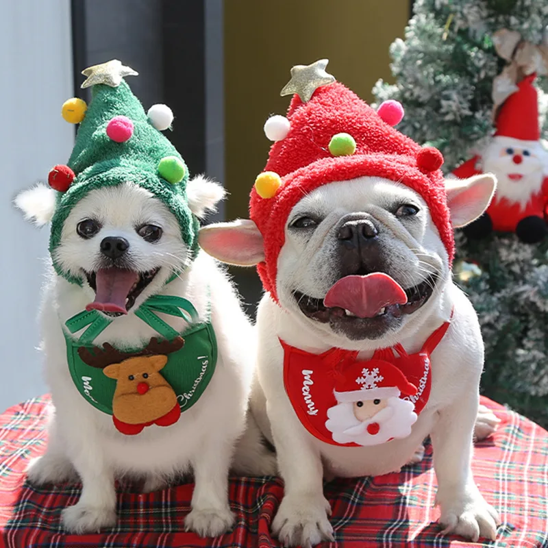 Christmas Dog Hats Puppy Dog Bib Santa Claus Elk Pet Costumes Lovely Autumn and Winter Clothes Cat Hat Big Dog New Year Dress Up