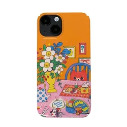 Orange Art Illustration Cat Glossy Phone Case - HD Hard PC Cover - iPhone 7 P 8 P (FLD - 262FL2501211018)