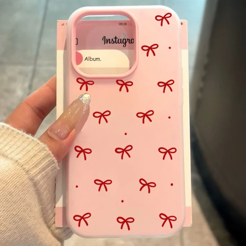 Charming Red Bow Print 2-in-1 Matte Jelly Phone Case Cover