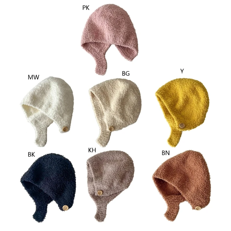 

Ear Protections Hat Unique Chin Button Toddlers Knitted Hat for Winter Outdoor