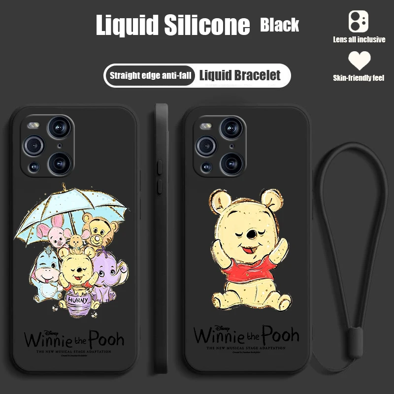 

Disney Winnie The Pooh LOVE For OPPO Find X6 X5 X3 X2 Pro Lite Neo Liquid Rope Silicone TPU Fundas Cover Phone Case