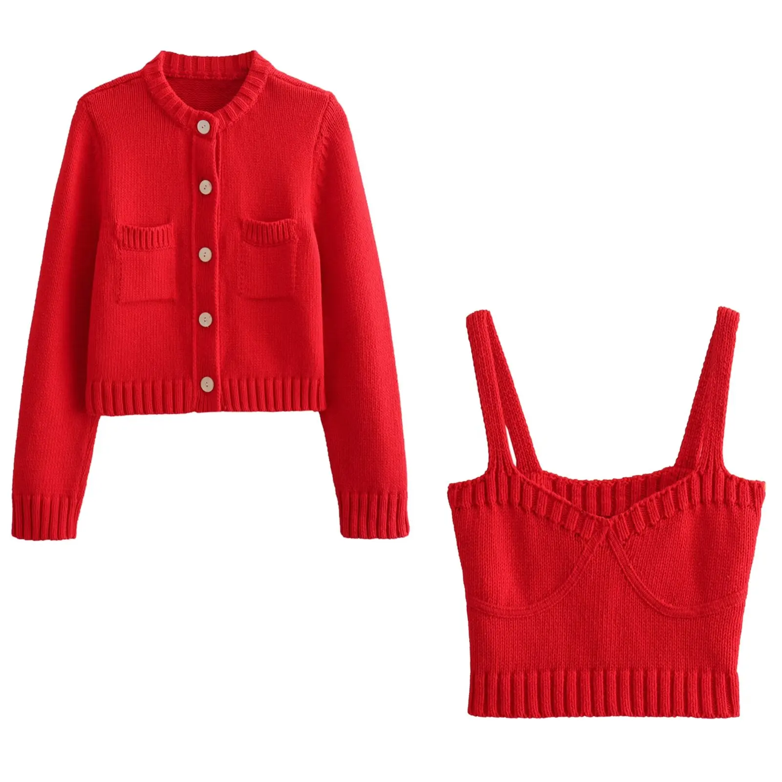 

Женское трикотажное пальто на пуговицах, короткое облегающее трикотажное пальто с двумя карманами и круглым вырезом, пальто в стиле ретро с длинными рукавами