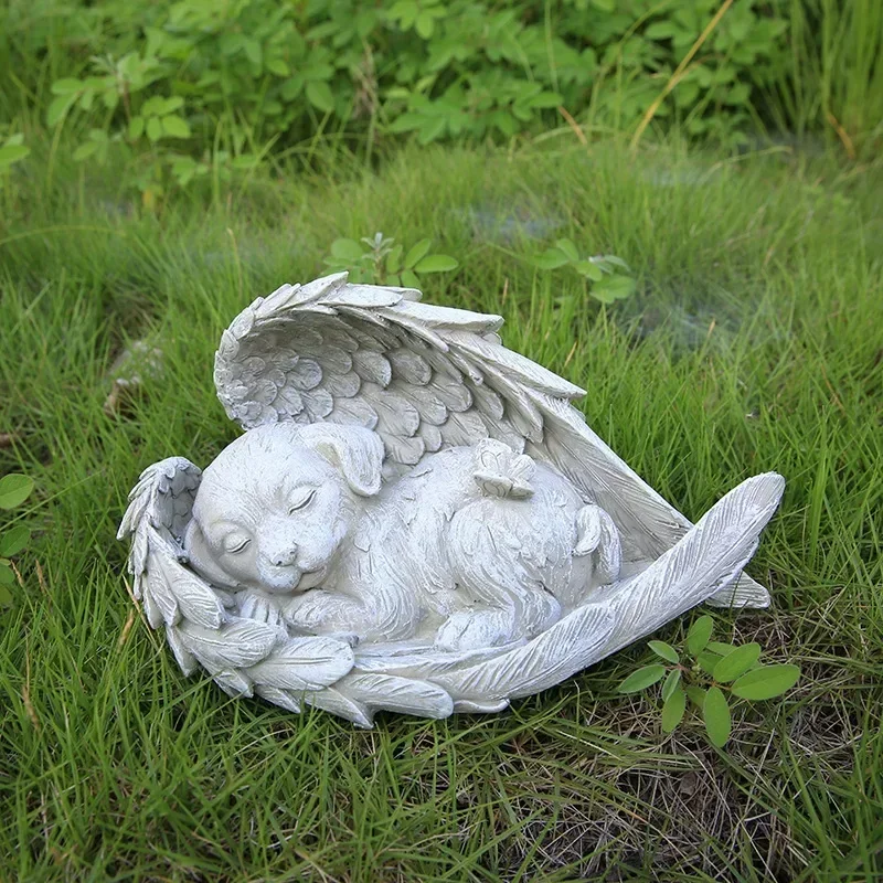 Pet Dog Cat Tombstone Memorial Stone Personalized Memorial Stone Resin Statue Creative Angel Dog Cat Ornament Dog Memorial Statue