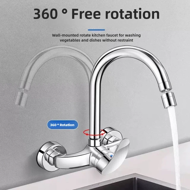 ก๊อกน้ำอ่างล้างหน้าแบบติดผนัง ก๊อกน้ำร้อนน้ำเย็น อ่างล้างหน้า อ่างซักผ้า อ่างล้างหน้าระเบียง ก๊อกน้ำผสมทองแดงทั้งหมด 2