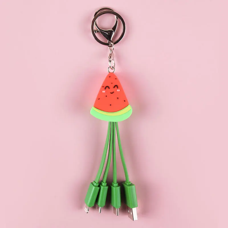 Cartoon Watermelon Smiley Face Keychain Data Cable Mobile Phone Fast Charging Cable cartoon cable protector data line cord protective case cable winder mobile phone accessories charging cable winder organizer