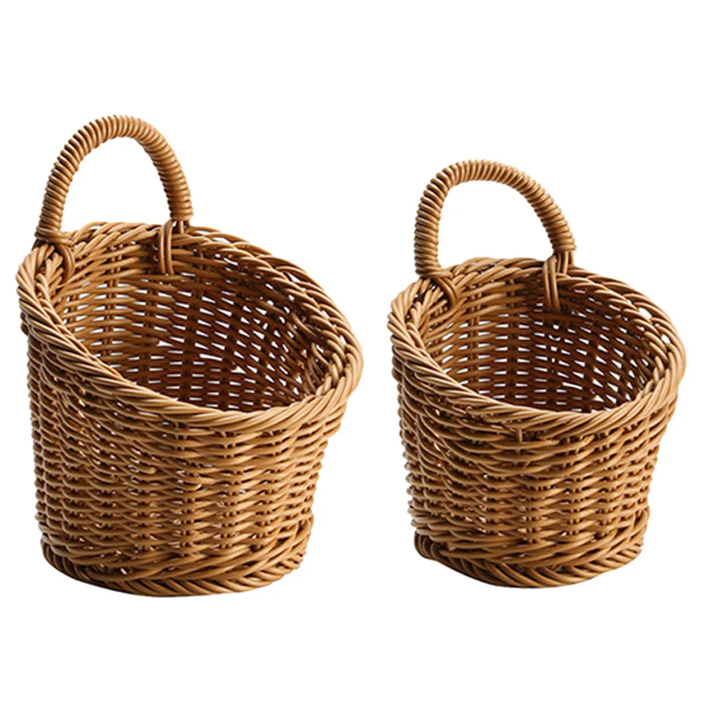 

2 Pcs Wall Hanging Storage Basket Flower Kitchen Holder Baskets Fruit Small Woven