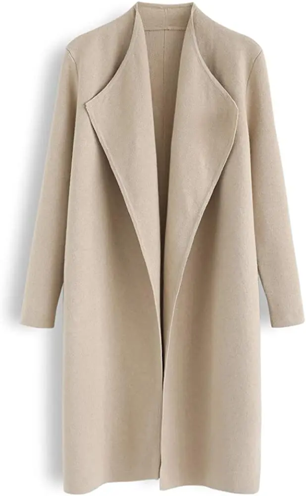 2022 Women's Classy Light Tan/Black Open Front Knit Coat Cardigan