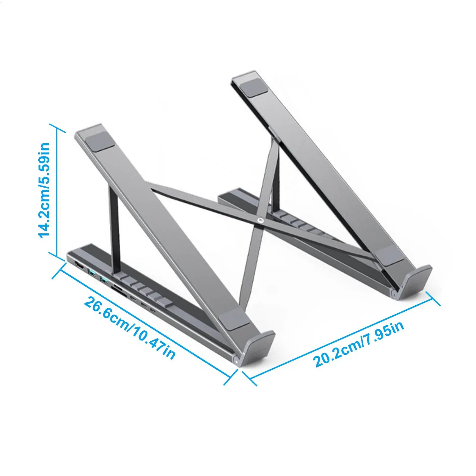 USB 포트가 있는 노트북 스탠드 8 in 1 USB C 허브 통풍 냉각 스탠드 휴대용 노트북 거치대 (가정 사무실 업무 게임용)
