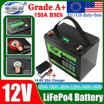 Batteria LiFePO4 di Grado A 12V 100AH 120AH 280AH 320AH 340AH 360AH Nuova per Batterie 4S 12.8V per Camper, Moto e Auto