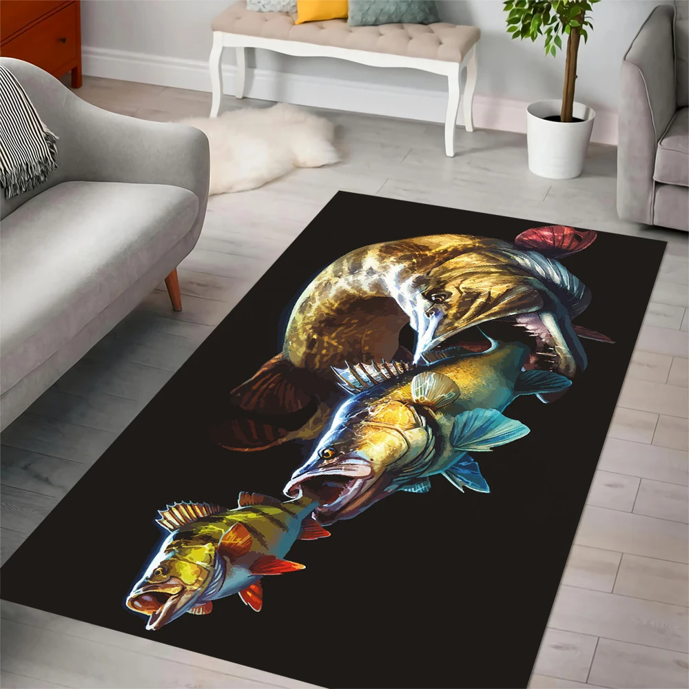 

CLOOCL Fishing Floor Mats Love Fish 3D Printed Carpets for Living Room Bedroom Flannel Area Rug Kitchen Rugs Home Decor 5 Size