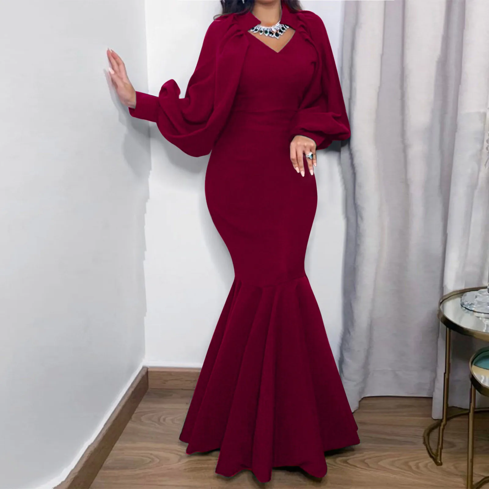 

Womens Maxi Dress Sexy V Neck Long Sleeve Gown Cocktail Wedding Dresses d Formal