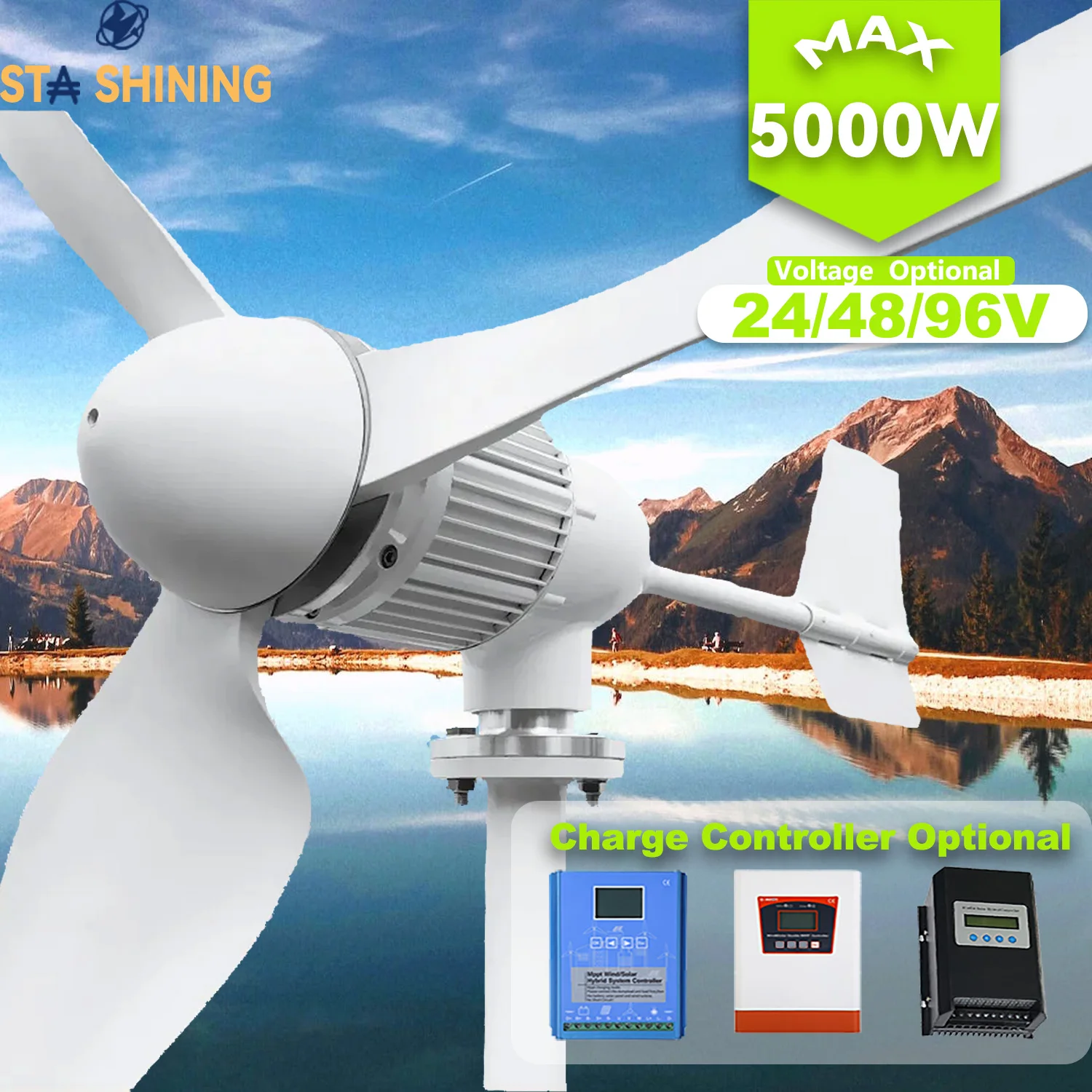 

【Higher Power】 5000W WindTurbine High Efficiency Windmill With MPPTCharger/Hybrid Solar System, For Home Use 6 Blades Horizontal