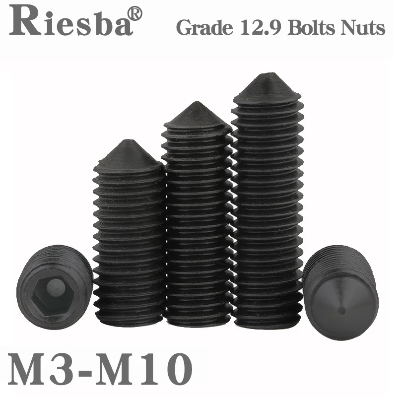 

Hex Socket Set Screws M2 M4 M5 M6 M8 M10 M12 Carbon Steel Cone Point Hexagon Set Screws Grade 12.9 Match with Hex Socket Wrench