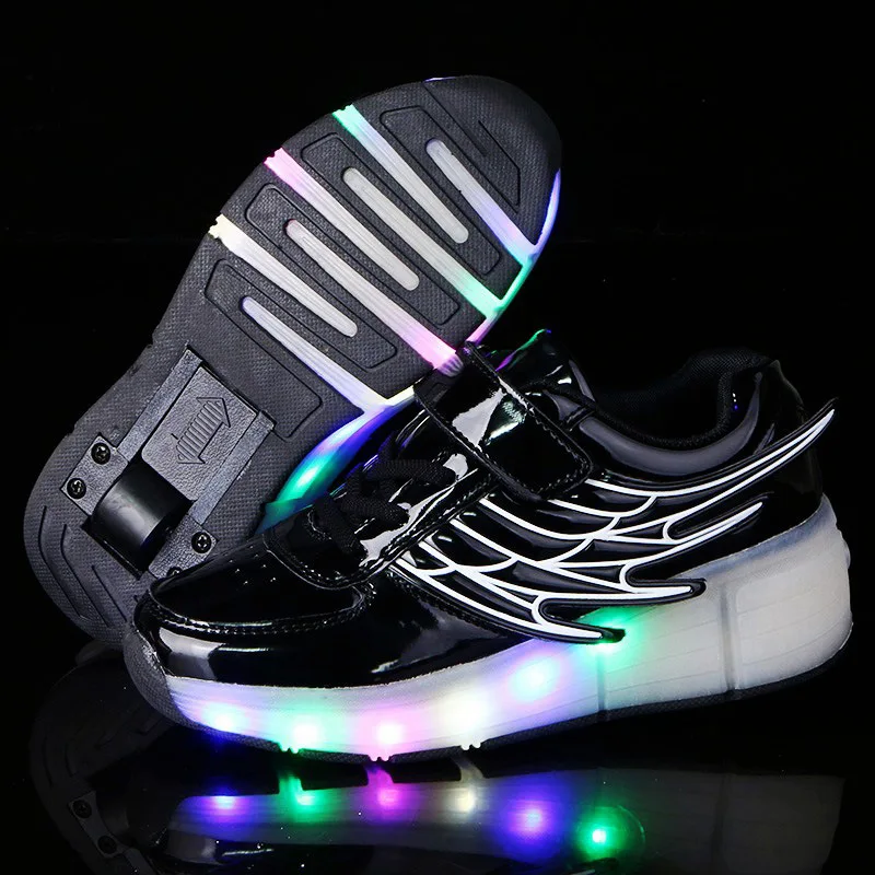 Kids LED light roller shoes for boys girl luminous light up skate sneakers with on wheels kids roller skates wings shoes