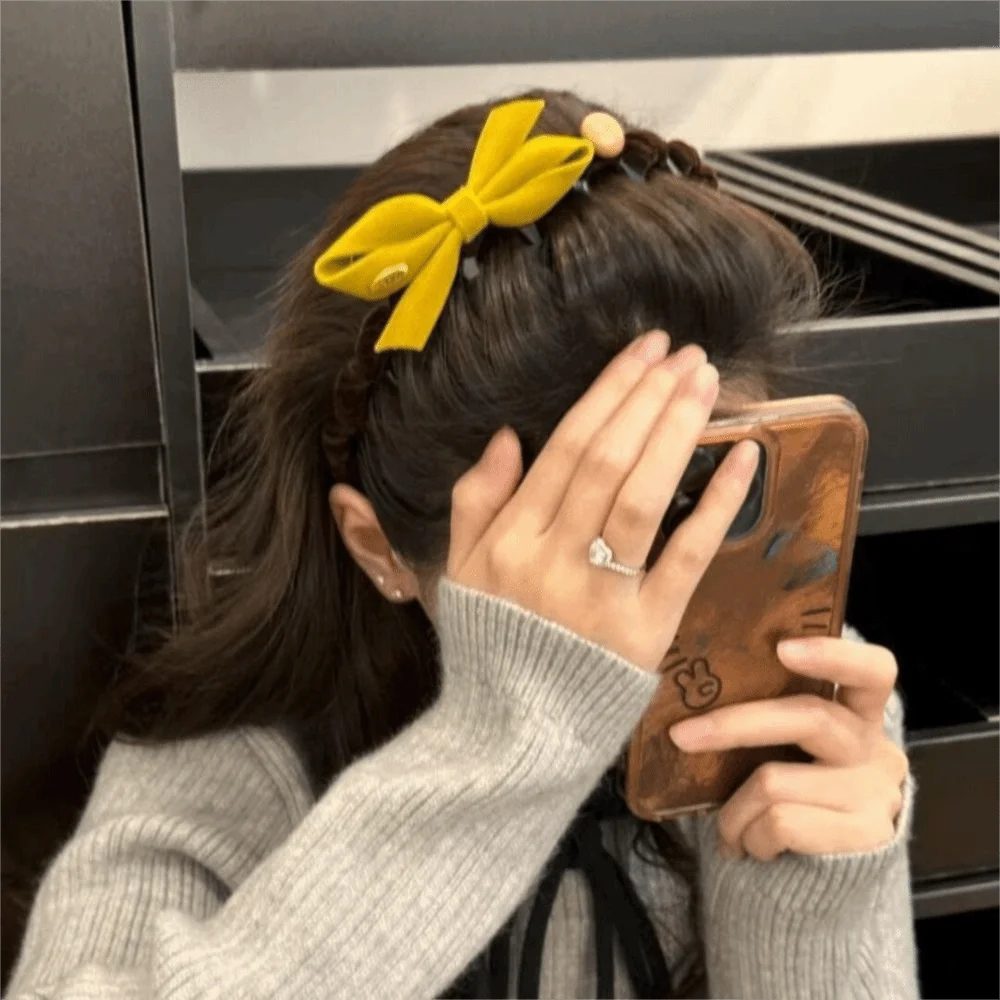 Retro Flocking Bow Headband U-shaped Tooth Comb Non-slip Hair Bands Hair Hoop New Year Hair Styling Accessories