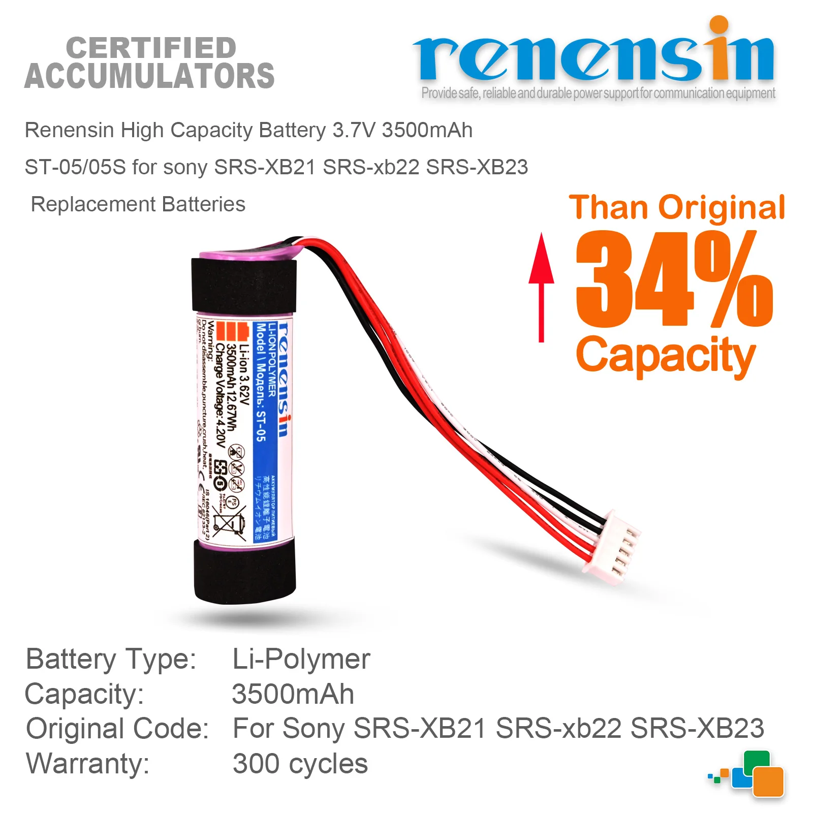 Renensin High Capacity Battery 3500mAh ST-05/05S for sony SRS