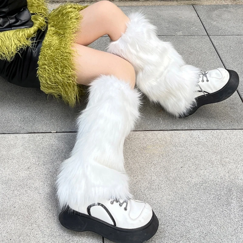 Harajuku Shoes Cuffs Leg Warmer Winter Warm Vintage Solid Color Fluffy Faux Fur Boots Cover Thick Calf Socks for Dropshipping