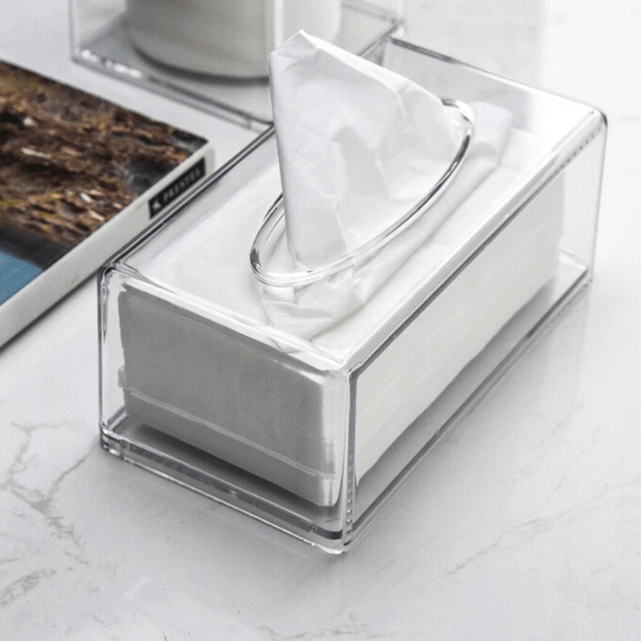 Distributeur De Mouchoirs En Acrylique Transparent - Design Moderne Noir/blanc - Pour Salle De Bain, Bureau, Voiture