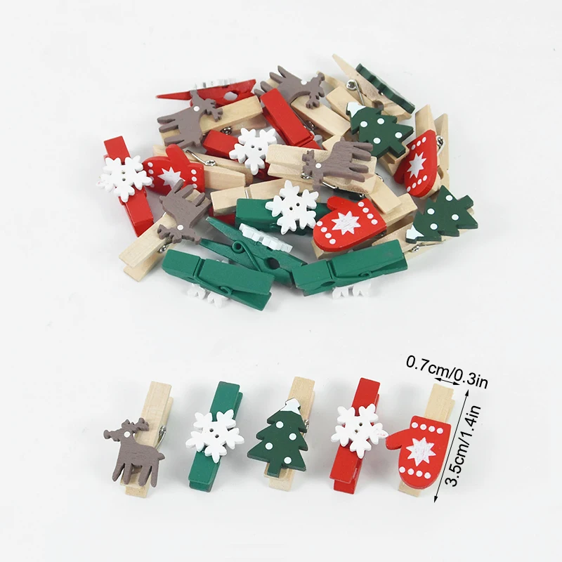 thumbnail image 1 of 20 piezas/lote de pinzas de madera para árbol de Navidad, alce, copo de nieve, mini marcos de fotos de ropa de madera, pinzas de papel, pinzas para la ropa, pinzas para manualidades, 1 of 5