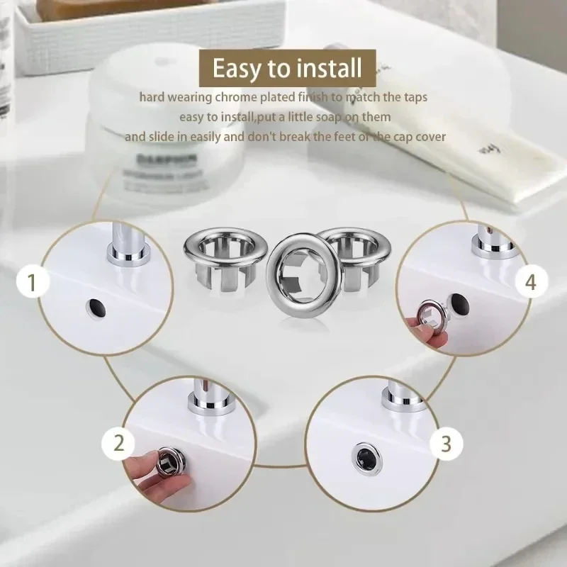 4PCS Plastic Bathroom Kitchen Basin Sink Overflow Cover Ring Insert Replacement Chrome Hole Round Drain Cap Drain Plug sink overflow cover