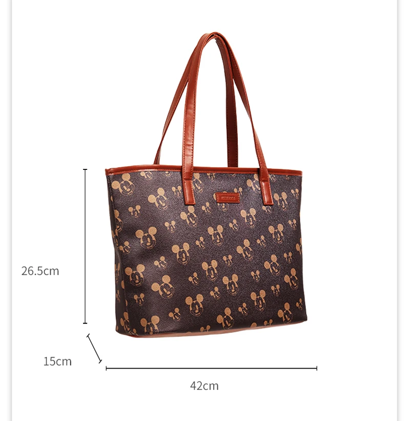 Original Disney Mickey Tote Modern Elegant Large Capacity Shoulder Bags High Quality PU Leather Handbags Purse Female Tote Bags 2