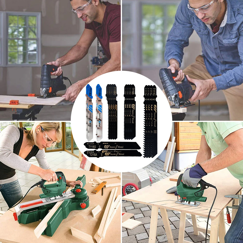 20Pcs Jigsaw Blades Set T-Shaft HCS Assorted Jig Saw Blades for Wood Plastic and Metal Cutting Blades for Black & Decker Metabo 5