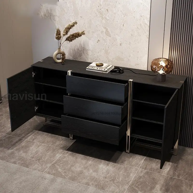Black Modern Light Luxury Sideboard Living Room Italian Furniture Decoration Cabinet Simple Minimalist Sideboard With Drawers