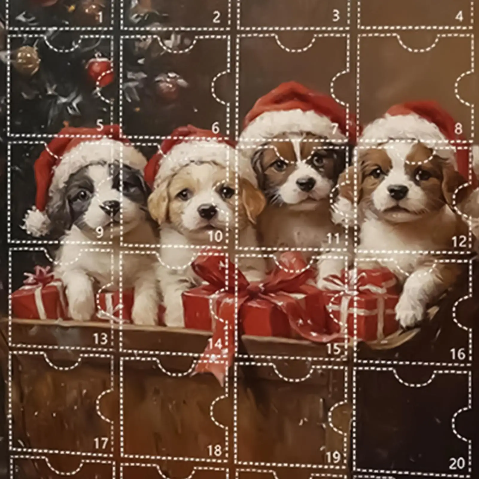 Christmas Advent Calendar 2D Acrylic Puppy Charm Decor 24 Days Cartoon Dog Ornament Countdown Calendar for Xmas Tree Decor