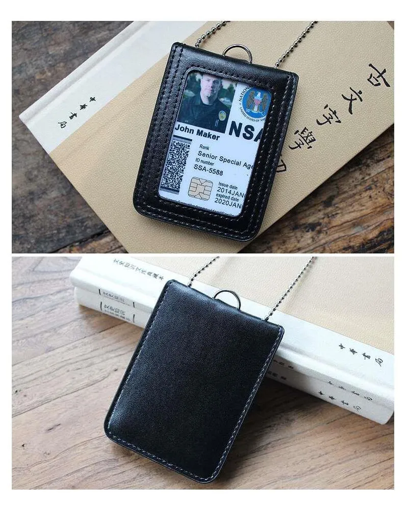 Neck Badge ID Credit Card Holder Leather Name tag Cases Pouch Hong Kong style Reporter Police Military