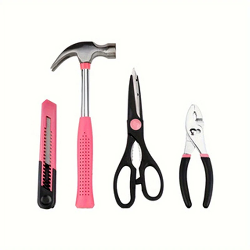 39Pcs Household Repair Tool Kit Multipurpose Pink Home Hand Tool Set with Storage Case Durable Hammer and Screwdriver Set