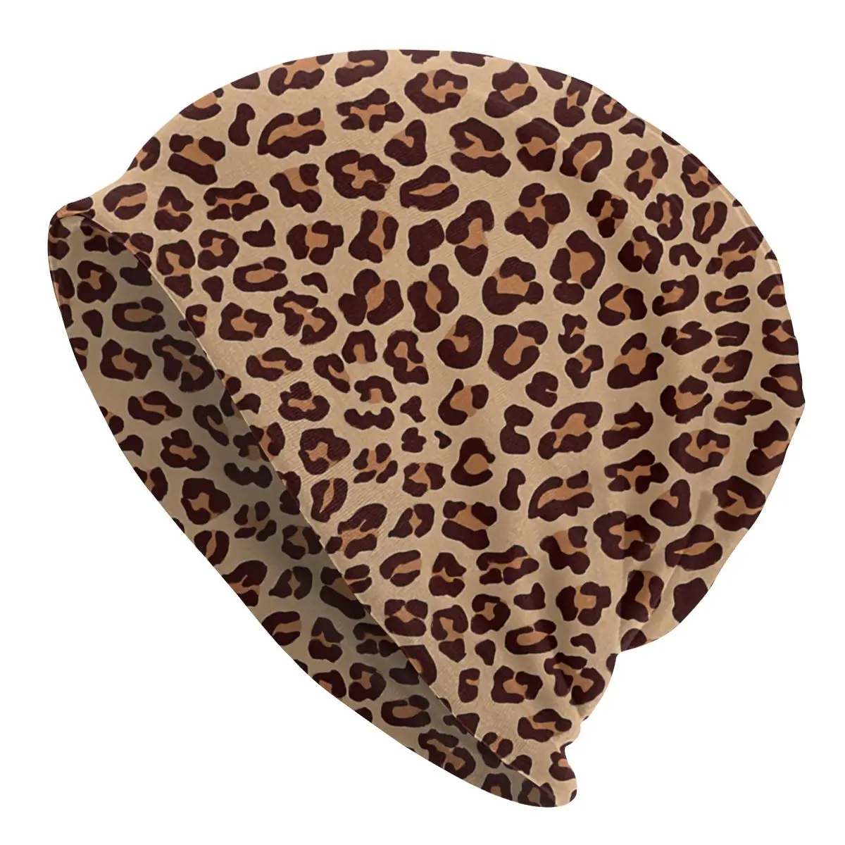 

Gold Brown Leopard Print Camouflage Autumn Female Thin Beanies Double Used Cycling Bonnet Hats