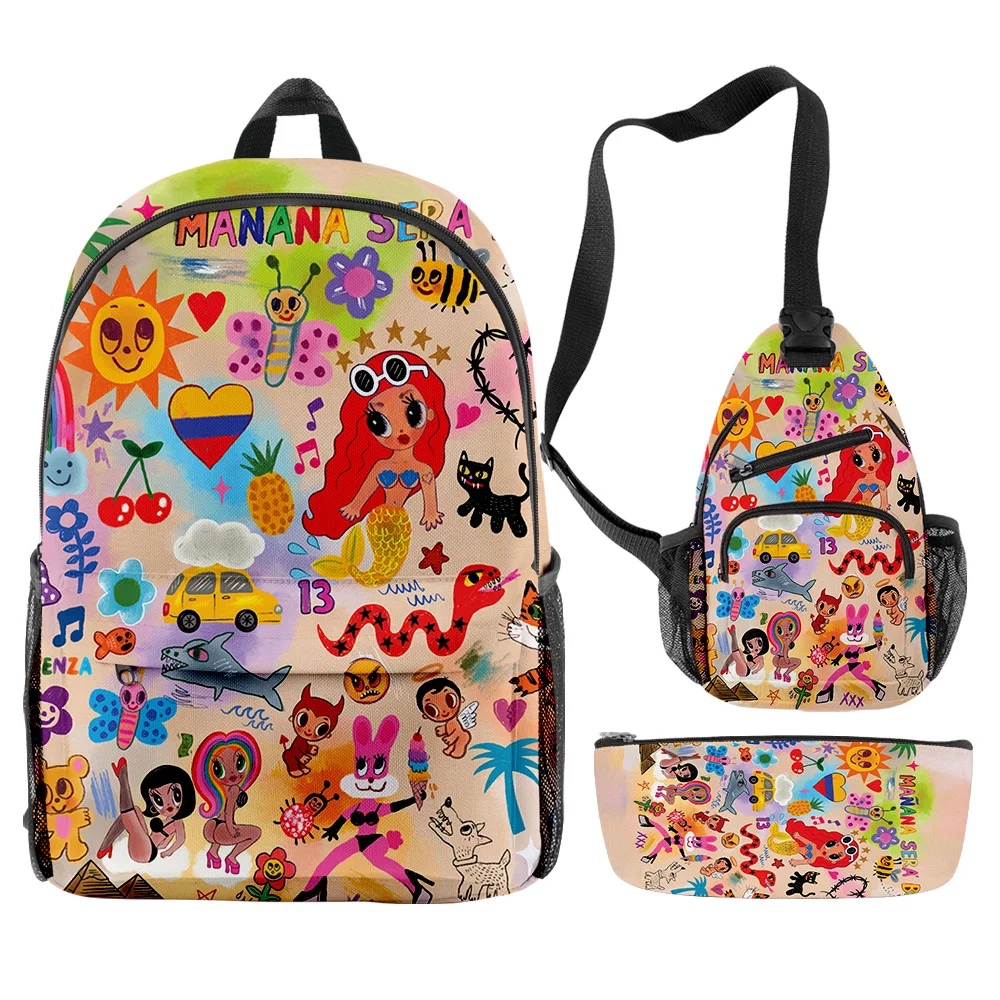 

Karol G Manana Sera BonitoI Backpack 3pcs/Set pupil Student Schoolbags Trendy Travel Laptop Backpack Chest Bag Pencil Case