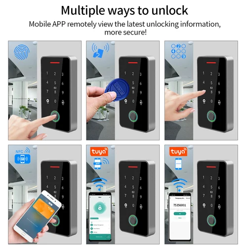 Asia Teco 야외 IP67 방수 RFID 13.56MHz 생체 지문 액세스 제어 키트, 전자 도어 오프너 + WIFI 게이트웨이 4