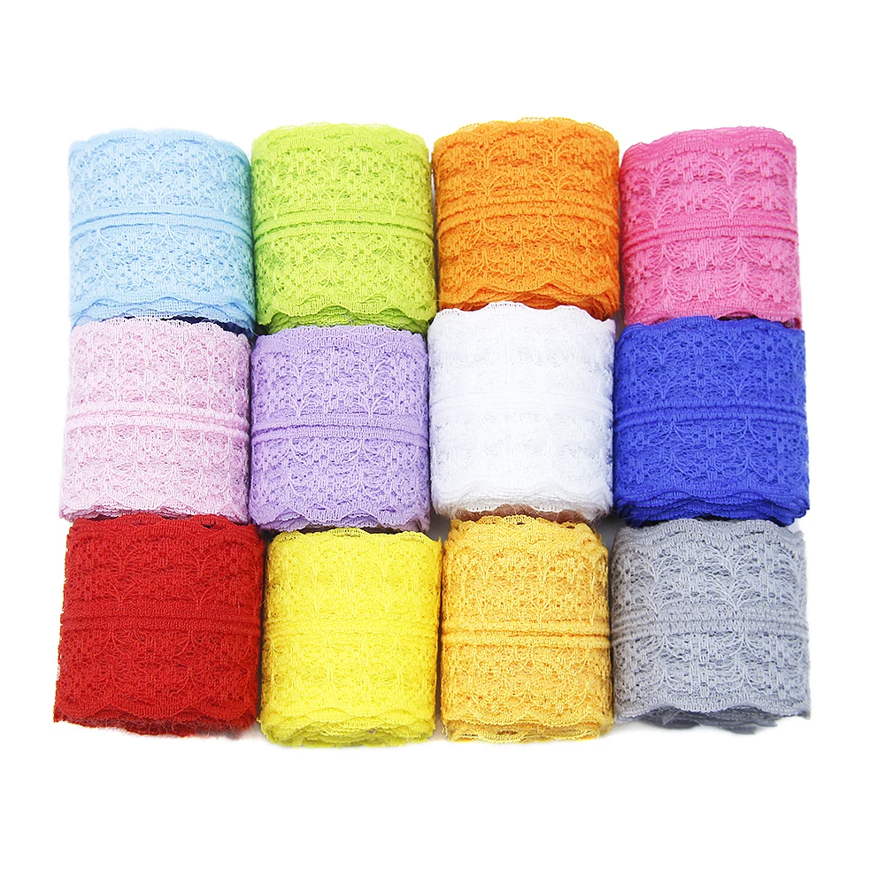 

12 рулонов, 1,57 дюйма/45 мм X 5 ярдов/рулон цветная Цветочная кружевная Лента Стандартная для повязки на голову нижнее белье шитье Рукоделие букет подарок